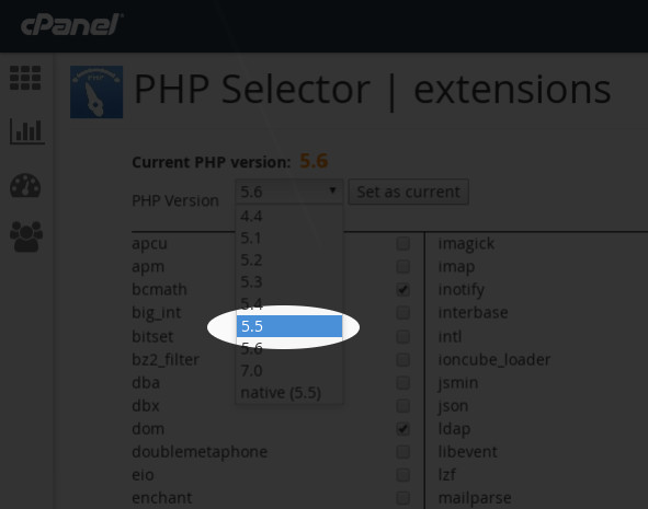 Seleccionar versión de PHP