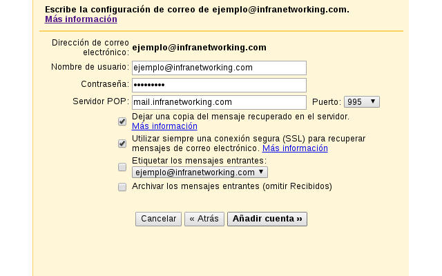 Configurar Cuenta POP Gmail