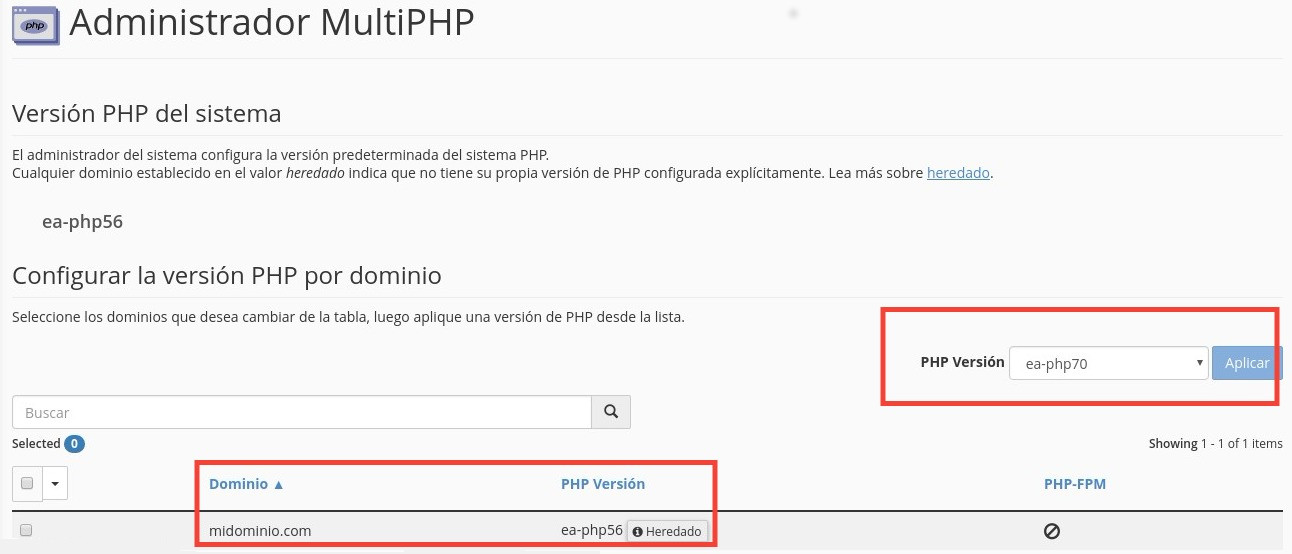 Cambiar Version de PHP en cPanel