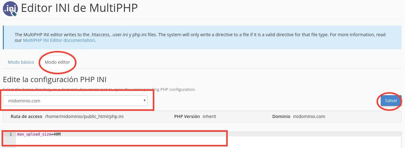 Cambiar configuración de PHP.ini en cPanel