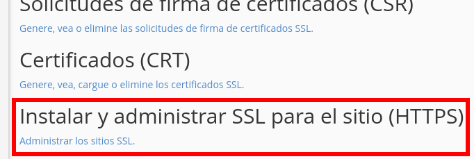 Instalar y administrar SSL en cPanel