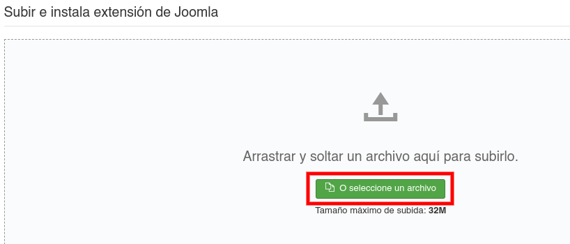 Sube el archivo para comenzar a instalar litespeed cache en Joomla