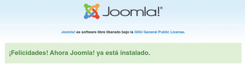 Felicidades! La instalación de Joomla ha concluído con éxito