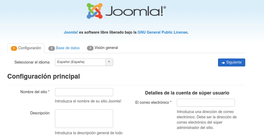 Configuración de Joomla