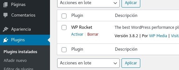 WP Rocket activar plugin