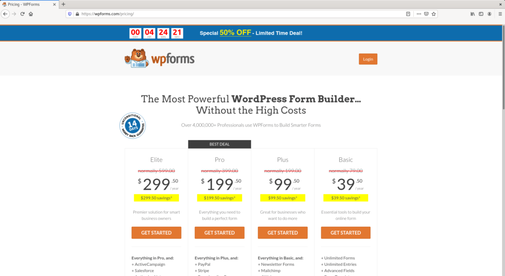 Compra de WPForms desde el sitio oficial