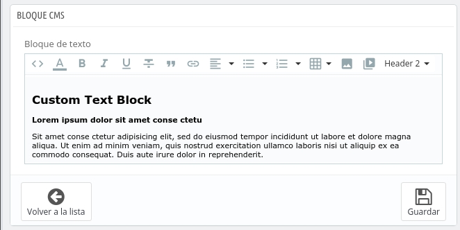 Configurar bloque de texto Prestashop Theme