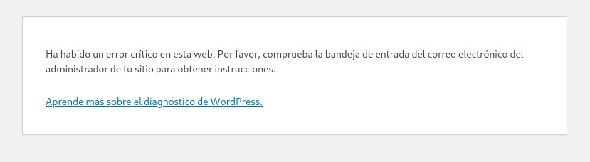 Error en el administrador de WordPress