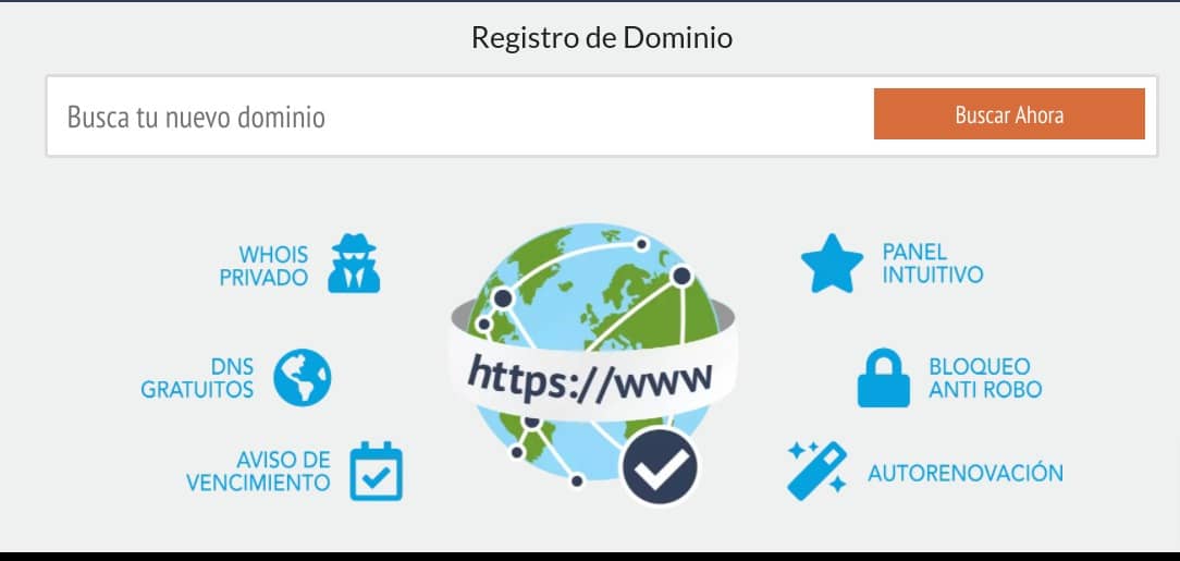 Página web para empresa mostrando un servicio de registro de dominios