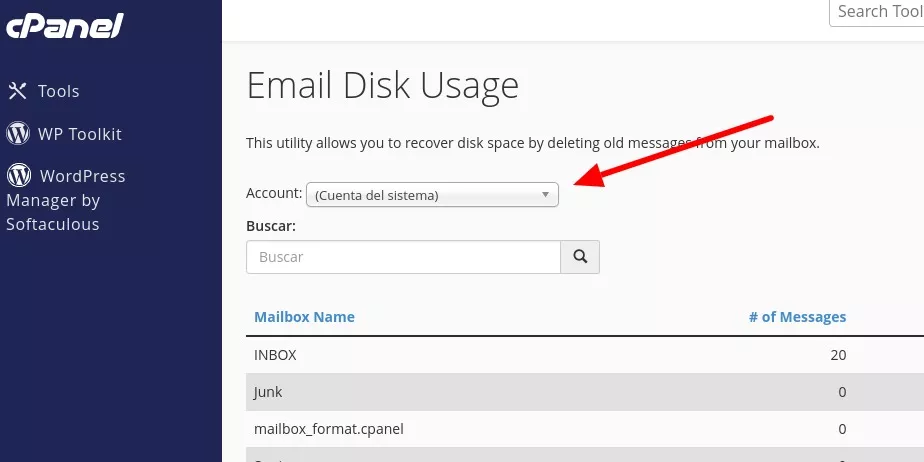 Elegimos la cuenta donde se borrarán los emails