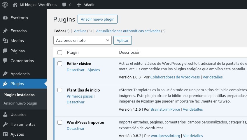 Lista de plugins en WordPress